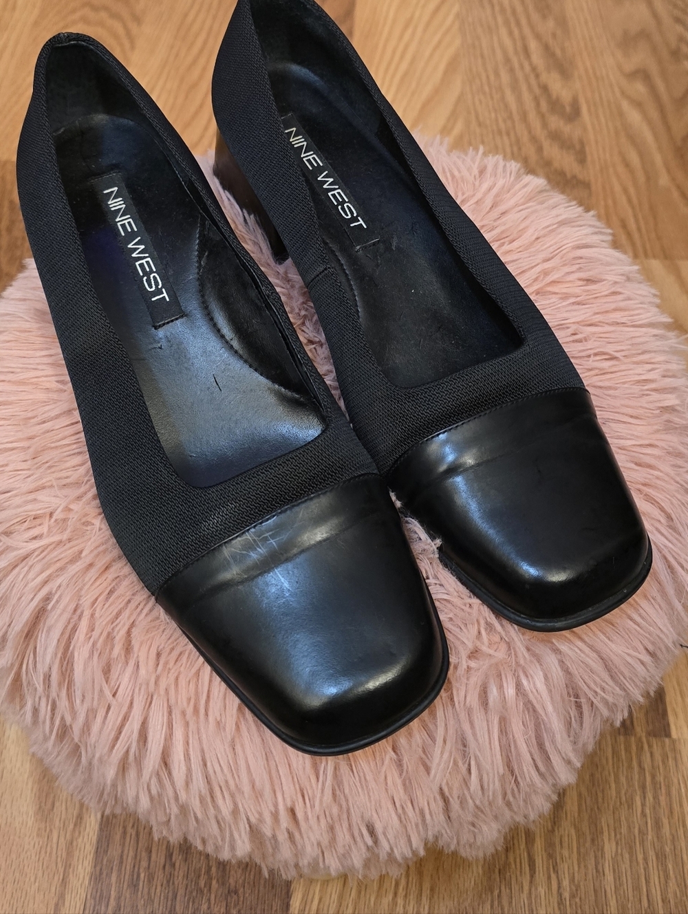 Nine West Black Block-Toe Mid Heels Sz 9